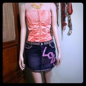 Studded Express Strech Denim Graffiti Mini